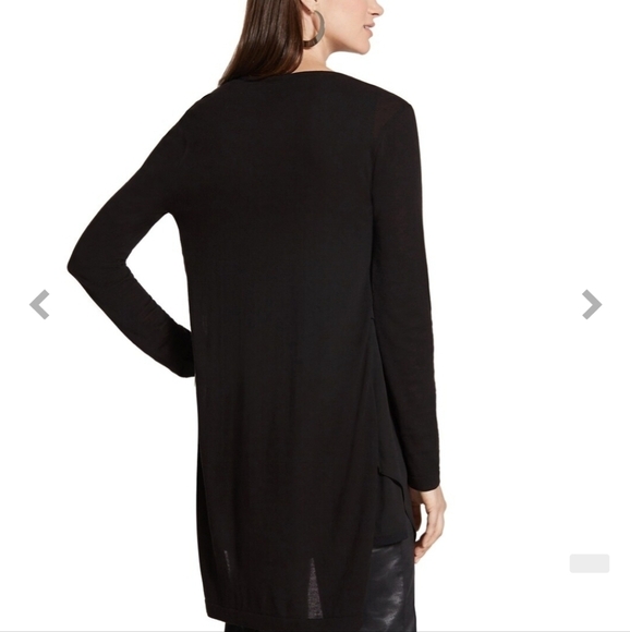 Chico's Mixed fabric cardigan sweater black front sheer closet staple - Picture 4 of 9